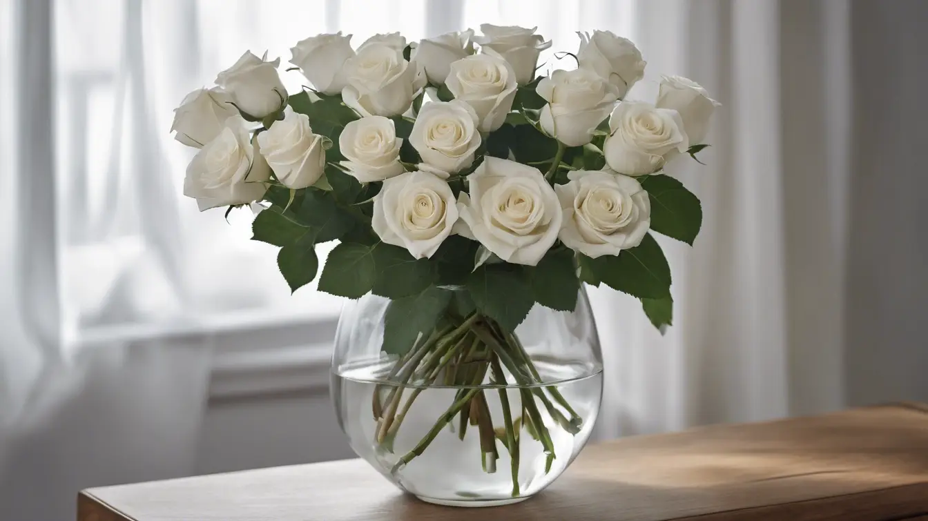 A beautiful white rose bouquet in a living room 